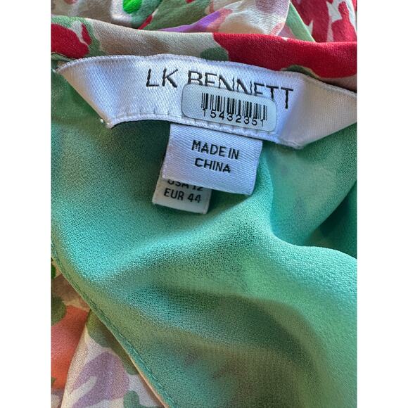 L.K. Bennett Green Floral Silk Midi Dress SIZE 12 Satin Romantic Designer $825 - Picture 10 of 10